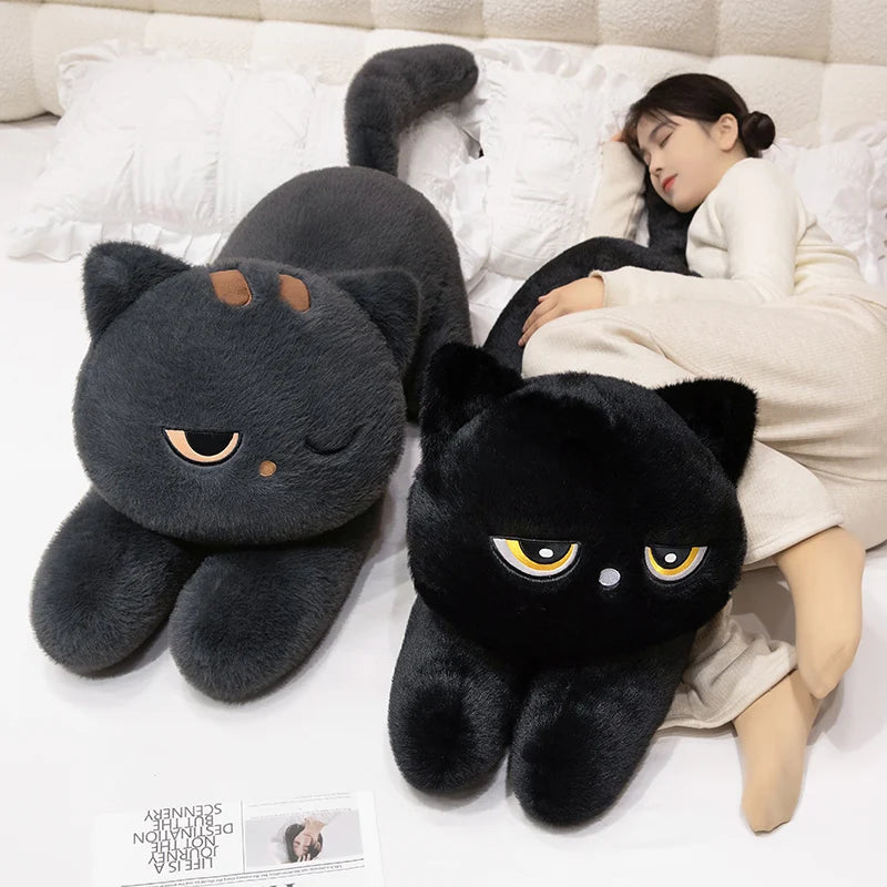 Lying Black Cat Pillow Plushies (3 COLORS, 3 SIZES)