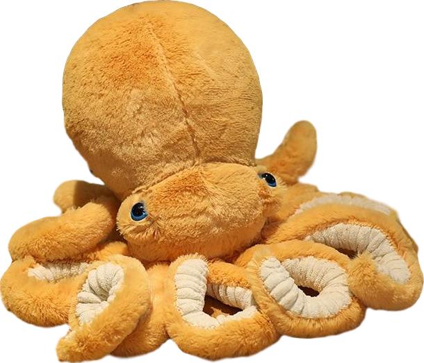 Lifestyle photo of model holding lifelike octopi plushie for size comparison